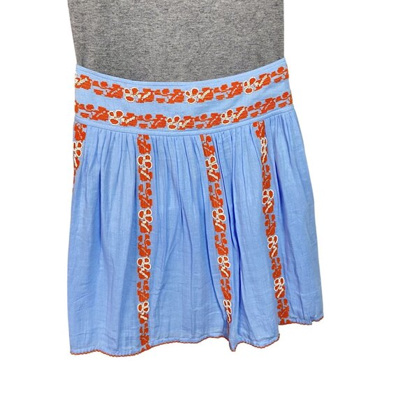Tory Burch Bright Blue Embroidered Cotton Boho Short Skirt Size 14 - Picture 3 of 12